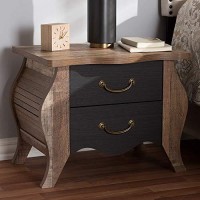 Baxton Studio Romilly Country Cottage Farmhouse Black And Oak-Finished Wood 2-Drawer Nightstand
