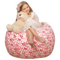 Wekapo Stuffed Animal Storage Bean Bag Chair Cover For Kids | Stuffable Zipper Beanbag For Organizing Children Plush Toys Large Premium Cotton Canvas (Heart, X-Large)