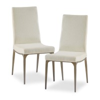Madison Park Captiva Dining Chairs-High Back Soft Fabric Modern Luxe Accent Furniture Sturdy Bronze Metal Legs Kitchen Stool All Cushion Contour Deep Seating 17.5 W X 23.5 D X 38 H Cream