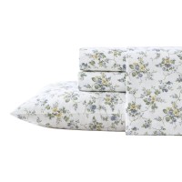 Laura Ashley Home - Queen Sheets, Cotton Flannel Bedding Set, Brushed For Extra Softness & Comfort (Le Fleur, Queen)