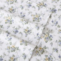 Laura Ashley Home - Queen Sheets, Cotton Flannel Bedding Set, Brushed For Extra Softness & Comfort (Le Fleur, Queen)