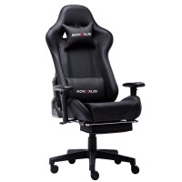 Nokaxus Gaming Chair Large Size High-Back Ergonomic Racing Seat With Massager Lumbar Support And Retractible Footrest Pu Leather 90-180 Degree Adjustment Of Backrest Thickening Sponges (Yk-6008-Black)