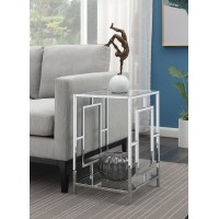 Town Square Chrome End Table With Shelf, Glass/Chrome