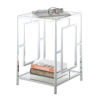 Town Square Chrome End Table With Shelf, Glass/Chrome