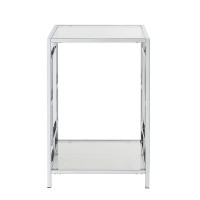 Town Square Chrome End Table With Shelf, Glass/Chrome