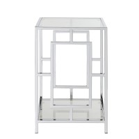 Town Square Chrome End Table With Shelf, Glass/Chrome