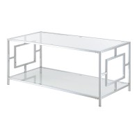 Town Square Chrome Coffee Table With Shelf, Glass/Chrome