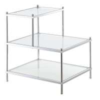Convenience Concepts Royal Crest 3 Tier Step End Table, Clear Glass / Chrome Frame