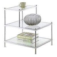 Convenience Concepts Royal Crest 3 Tier Step End Table, Clear Glass / Chrome Frame