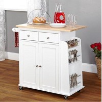Kitchen Island On Wheels Cart With Storage Cabinet And Drawers Wood Shelves (White)