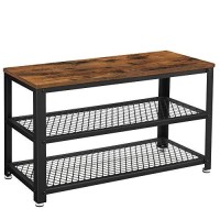Vasagle Shoe Bench, 3-Tier Shoe Rack, 28.7 Inches Long Storage Shelves, For Entryway, Living Room, Hallway, Accent Furniture, Steel Frame, Industrial Design, Rustic Brown And Black Ulbs73X