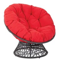 Osp Home Furnishings Wicker Papasan Chair With 360-Degree Swivel, Grey Frame With Red Cushion