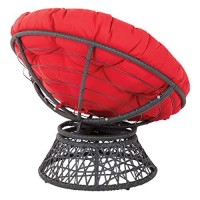 Osp Home Furnishings Wicker Papasan Chair With 360-Degree Swivel, Grey Frame With Red Cushion