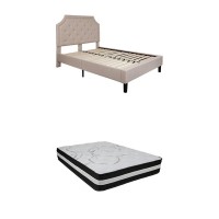 Flash Furniture Brighton Full Size Tufted Upholstered Platform Bed In Beige Fabric With Pocket Spring Mattress