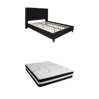 Flash Furniture Riverdale Queen Size Tufted Upholstered Platform Bed In Black Fabric With Pocket Spring Mattress