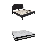 Flash Furniture Brighton King Size Tufted Upholstered Platform Bed In Black Fabric With Pocket Spring Mattress