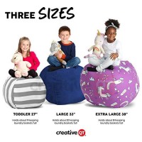 Creative Qt Stuff An Sit Large 33Aa Bean Bag Storage Cover For Stuffed Animals & Toys - Gray & White Stripe - Toddler & Kidsa Rooms Organizer - Beanbag Makes Great Plush Toy Hammock Alternative