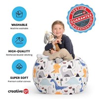 Creative Qt Stuff An Sit Large 33Aa Bean Bag Storage Cover For Stuffed Animals & Toys - Gray & White Stripe - Toddler & Kidsa Rooms Organizer - Beanbag Makes Great Plush Toy Hammock Alternative