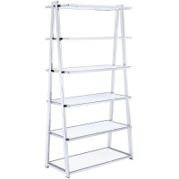 Homeroots Metal Tube, Mdf, Poly Ven 36 X 16 X 71 White High Gloss And Chrome Bookcase