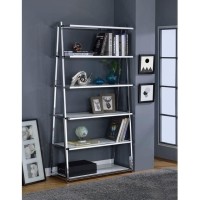 Homeroots Metal Tube, Mdf, Poly Ven 36 X 16 X 71 White High Gloss And Chrome Bookcase