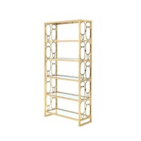 Homeroots Glass, Metal 36 X 19 X 77 Clear Glass And Gold Bookcase