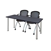Regency Mt6024Gybpcm23Bk Kee Training Table Set With 2 Cadence Chairs 60 X 24 Inch Graychrome