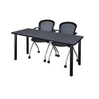 Regency Mt6024Gybpbk23Bk Kee Training Table Set With 2 Cadence Chairs 60 X 24 Inch Greyblack