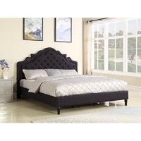 Homelife Premiere Classics 51 Tall Platform Bed With Cloth Headboard And Slats - King (Black Linen)
