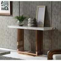 Homeroots Marble & Rosegold Marble Top, Metal Basemet 30 Rosegold Marble And Metal Console Table
