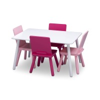 Delta Children Kids Table And Chair Set (4 Chairs Included) - Ideal For Arts & Crafts, Snack Time, Homeschooling, Homework & More - Greenguard Gold Certified, Whitepink