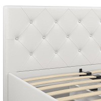 Dhp Dakota Upholstered Platform Bed With Underbed Storage Drawers And Diamond Button Tufted Headboard And Footboard, No Box Spring Needed, Queen, White Faux Leather