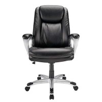 Realspace?Tresswell Bonded Leather High-Back Chair, Black/Silver