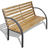 Vidaxl Outdoor Patio Bench, 2-Seater Bench With Armrests, Loveseat Chair Garden Bench For Patio Porch Poolside Balcony, Wood And Iron