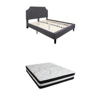 Flash Furniture Brighton Queen Size Tufted Upholstered Platform Bed In Dark Gray Fabric With Pocket Spring Mattress