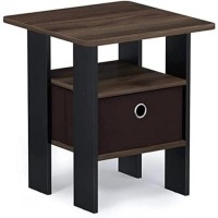 Furinno Andrey End Table Side Table Night Stand Bedside Table With Bin Drawer, Columbia Walnutdark Brown,1-Pack, Center Bin