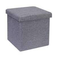 B Fsobeiialeo Storage Ottoman Cube, Linen Small Coffee Table, Foot Rest Stool Seat, Folding Toys Chest Collapsible For Kids Grey 11.8X11.8X11.8