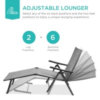 Best Choice Products Set Of 2 Outdoor Patio Chaise Lounge Chair Adjustable Reclining Folding Pool Lounger For Poolside, Deck, Backyard W/Steel Frame, 250Lb Weight Capacity - Gray
