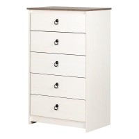 South Shore Plenny 5-Drawer Chest, White Wash And Weathered Oak