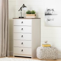 South Shore Plenny 5-Drawer Chest, White Wash And Weathered Oak