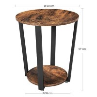 Vasagle End Table, Round Side Table With Storage Shelf, Easy Assembly, Industrial Accent Furniture With Steel Frame, Rustic Brown And Black Ulet57X