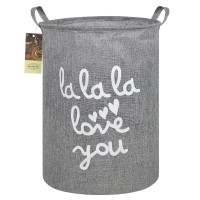 Hunrung Laundry Hamper,Large Canvas Fabric Lightweight Storage Basket Toy Organizer Dirty Clothes Collapsible Waterproof For College Dorms, Children Bedroom,Bathroom (Grey Lala)
