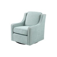 Madison Park Harris Swivel Chair - Solid Wood, Plywood, Metal Base Accent Armchair Modern Classic Style Family Room Sofa Furniture, 28.5 Wide, Dusty Aqua