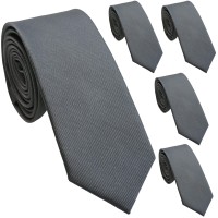 Zenxus Solid Skinny Ties For Men, 2.5 Inch Slim Dark Gray Ties Bulk For Wedding And Activities, 5-Pack