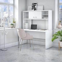 Bush Business Furniture Office By Kathy Ireland Echo Credenza Desk With Hutch, 60W, Pure White