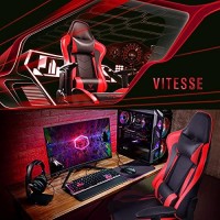 Vitesse Ergonomic Red Gaming Chair For Adults, 330 Lbs Pc Computer Chair, Racing Office Chair, Silla Gamer Height Adjustable Swivel Chair With Lumbar Support And Headrest