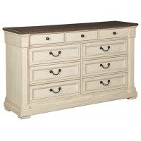 Signature Design By Ashley Bolanburg Farmhouse 9 Drawer Dresser With Dovetail Construction, Antique White, Weathered Gray