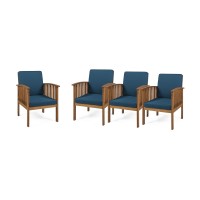 Great Deal Furniture Ray Acacia Outdoor Acacia Wood Club Chairs, Brown Patina And Dark Teal (Set Of 4)