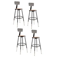 National Public Seating 6224Hb-10-Cn 25 X 33 Height Adjustable Heavy Duty Steel Stool With Backrest (4 Pack) Black