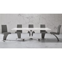 Zuri Furniture Modern Arbre Dining Table In White High Gloss Lacquer With Polished Stainless Steel Base
