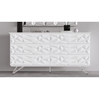 Zuri Furniture Modern Abesti 6 Drawer Accent Chest In White High Gloss Lacquer With Chrome Legs
